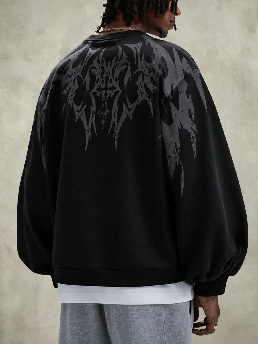 PAVTROS Men's Printed Versatile Crew Neck Long Sleeve Pullover Sweatshirt For Daily Wear - Black - View 1