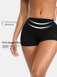 SHAPORA 女款純色彈性腰休閒塑形短褲 - 黑色 - 查看 3