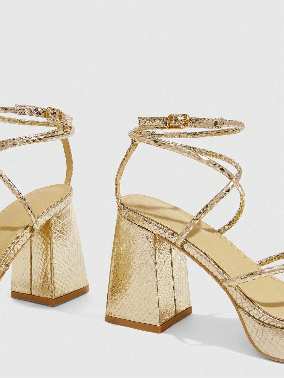 CUCCOO SZL Women's Fashion Versatile Sexy Thin Strap Gold Thick Sole High Heel Sandals, Suitable For Dating, Party, Commuting