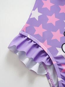 HELLO KITTY AND FRIENDS | SHEIN Baju Renang Terusan Motif Kartun Huruf untuk Anak Perempuan, Cocok untuk Liburan Pantai, Pesta Kolam Renang, Pesta Pantai - Mauve Purple - View 4