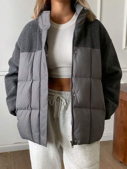 DAZY Women's Winter Casual Versatile Colorblock Patchwork Jacket