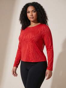 SHEIN Core Rhythm Plus Size Women One-Piece Solid Red Long Sleeve Sports T-Shirt & Tank Top Fall - Red - View 6