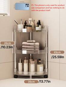 1pc Bathroom Multifunctional Shelf, Transparent Corner Floor Stand For Toilet/Washroom/Bathroom, Triangle Storage Rack, Gap-Saving Multi-Layer Kitchen Organizer. - Multicolor - View 3