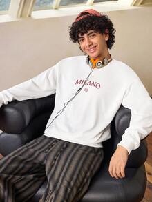 Whitmere 男士时尚创意设计印花休闲运动通勤修身圆领卫衣 - 白色 - 查看 1