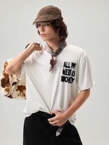 Vaulklash Men's Contrast Color Print Round Neck Short Sleeve Standard Fit T-Shirt - White - View 4