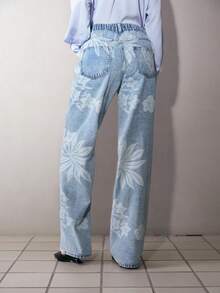 MOTF PREMIUM WOMEN'S CASUAL FLORAL PRINT STRAIGHT LEG JEANS - Blue - View 7