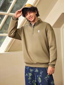 Whitmere Autumn/Winter New Arrival Men's Fashionable Street Casual Printed Zip-Up Collar Pullover Pullover Sweatshirt - Olive Green - View 6