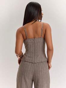 SHEIN BAE Women's Striped Fitted Casual Camisole - Khaki - View 2