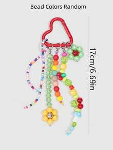 ROMWE Fairycore 1Pc Spring Summer Dopamine Tassel Beaded Woven Cute Flower Bag Keychain Pendant, DIY Woven Rope Bag Charm - color - View 2