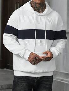 Manfinity Homme Men's Mature Casual Textured Colorblock Patchwork Hoodie - White - View 6