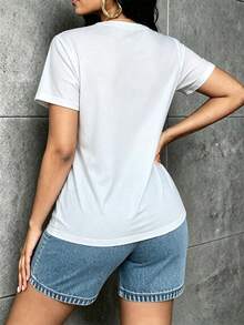 Rovax Setelan Kasual 2 Potong Wanita Motif Denim, Kaos Lengan Pendek dan Celana Pendek - MultiWarna - View 2