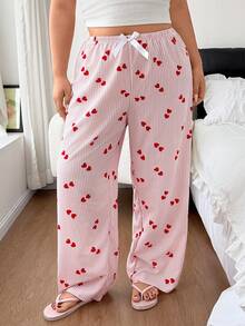 Napfluff CURVE Napfluff CURVE Plus Size Loose Heart Stripe Pajama Pants - Pink - View 3