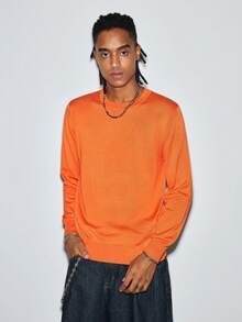 Modcrash Men's Solid Color Crew Neck Long Sleeve Casual Slim Fit Lightweight Knit Sweater Fall/Autumn/Winter - Orange - View 5