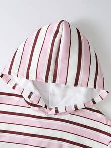 Tween Girl Striped Long Sleeve Hoodie And Pants Casual Set - Pink - View 5