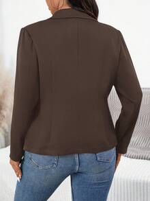 SHEIN Essnce Plus Size Vintage Button Long Sleeve Lapel Blazer Jacket For Office And Commute - Chocolate Brown - View 2