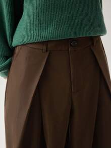 Vaulklash Men's Solid Color Pleated Pocket Design Loose Fit Casual Pants - Brown - View 8
