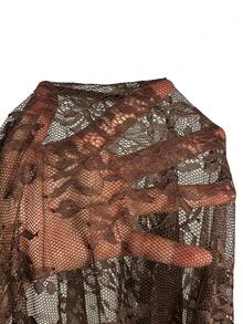 Silquee An Elegant French-Style Women's Workwear Set, Featuring A Coffee-Colored, Waist-Cinching A-Line Top And A Lace Skirt.Suitable For Daily Commuting And - Brown - View 3