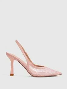 CUCCOO SZL Women's Fashion Lace Backstrap Pointed Toe Stiletto High Heel Shoes, Suitable For Commute, Date, Party, Holiday, Wedding For Christmas Spring Shoes - Light powder 1 gold thread mesh - View 2