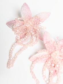 MUSERA Three-Dimensional Flower Earrings, Pink Beaded Fringed Earrings, Gentle And Temperamental Pink Earrings, Versatile Pink Earrings For Daily Commuting - Pink - View 4