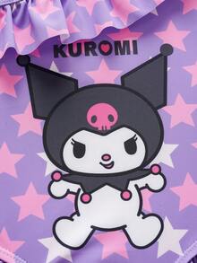 HELLO KITTY AND FRIENDS | SHEIN Baju Renang Terusan Motif Kartun Huruf untuk Anak Perempuan, Cocok untuk Liburan Pantai, Pesta Kolam Renang, Pesta Pantai - Mauve Purple - View 6