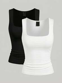 SHEIN SXY 2PCS Plus Size Women Tops - Black and White - View 3