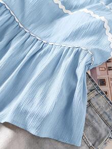 Story & Sage Casual Cute Romantic Home Vacation Women's Tank Top Spring Summer Fitted Contrast Color Ribbon Tie Bow Blue And White Stripe Skirt Hem Tank Top - Baby Blue - View 5