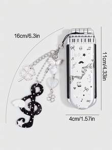 ROMWE Anime 1Set Y2K Star Musical Note Decor Mini Comb Mirror Set, Cute Folding Airbag Hair Brush, Back‑To‑School Portable DIY Hair Comb Kit - Grey black 1 - View 2
