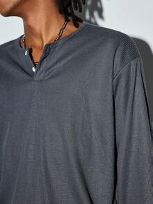 Modcrash Mens Henley Waffle Knit Shirt, Long Sleeve Lightweight Breathable Sun Protection Casual Top - Dark Grey - View 8