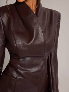 SHEIN BAE Jaket Blazer Wanita Warna Polos Kasual Serbaguna untuk Perjalanan Sehari-hari - Coklat - View 7