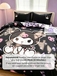 HELLO KITTY AND FRIENDS | SHEIN 三件套動物卡通印花被套，拋光材質，柔軟保暖，藍色被套，雙面圖案，多種尺寸可選，適用於單人床/雙人床/加大床，送禮佳品 - 黑紫色 - 查看 8