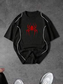 Sport MetroGents Men's Summer Casual Spider Print Crew Neck Short Sleeve Sports T-Shirt - Black - View 3