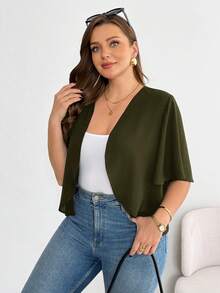 SHEIN Essnce Plus Size Women Solid Color Casual Versatile Daily Wear Cardigan Fall - Army Green - View 5