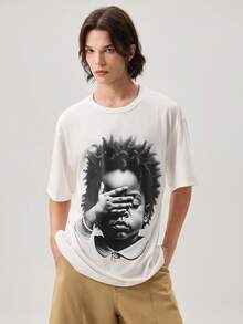 Streetwear Creative Hip Hop "Be Yourself" Print Oversized Dropped Shoulder White T-Shirt - White - View 4