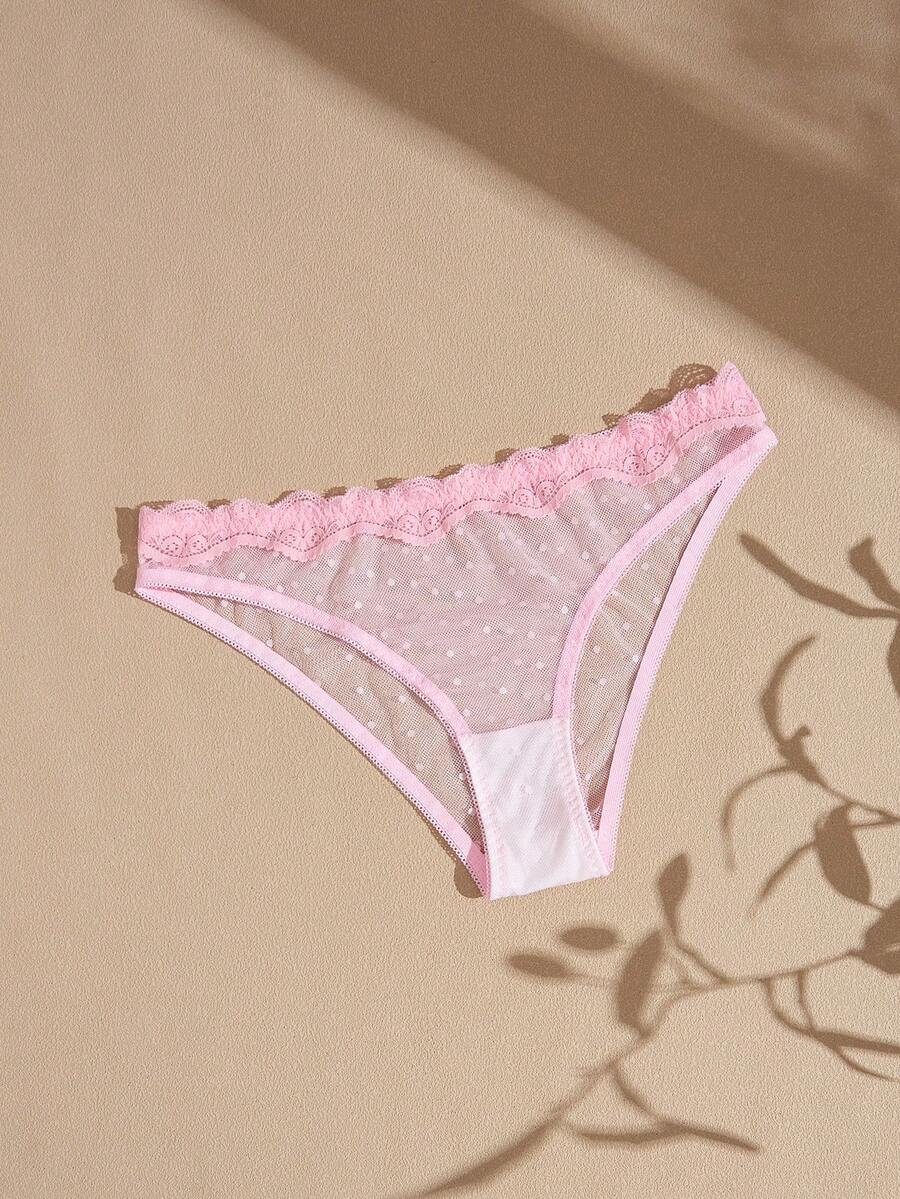 Lullawish Bohemian Sexy Lace Mesh Women's Triangle Panties - Baby Pink - View 1