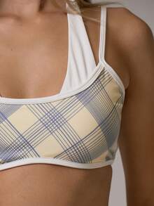 Musera Sport Double Layered Checkered Printed Sports Bra Fall Autumn Winter Gym Workout Cute - Multicolor - View 6