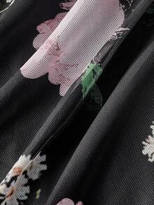 SHEIN MOD 黑色底粉色花卉印花抓皺中長洋裝 - 彩色 - 查看 4
