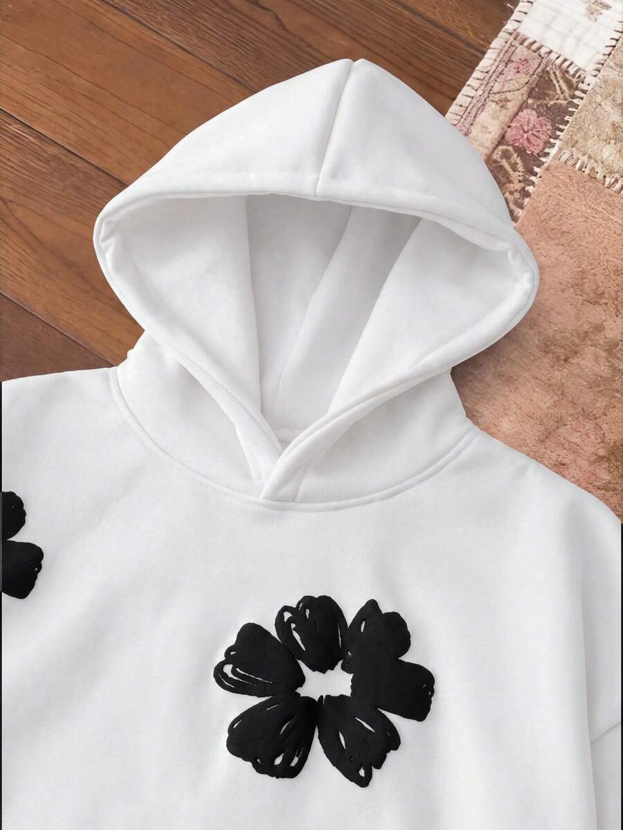 SWAVVY Men's Spring/Autumn Casual Loose Fit Black Hoodie Sweatshirt With All-Over Print - White - View 1