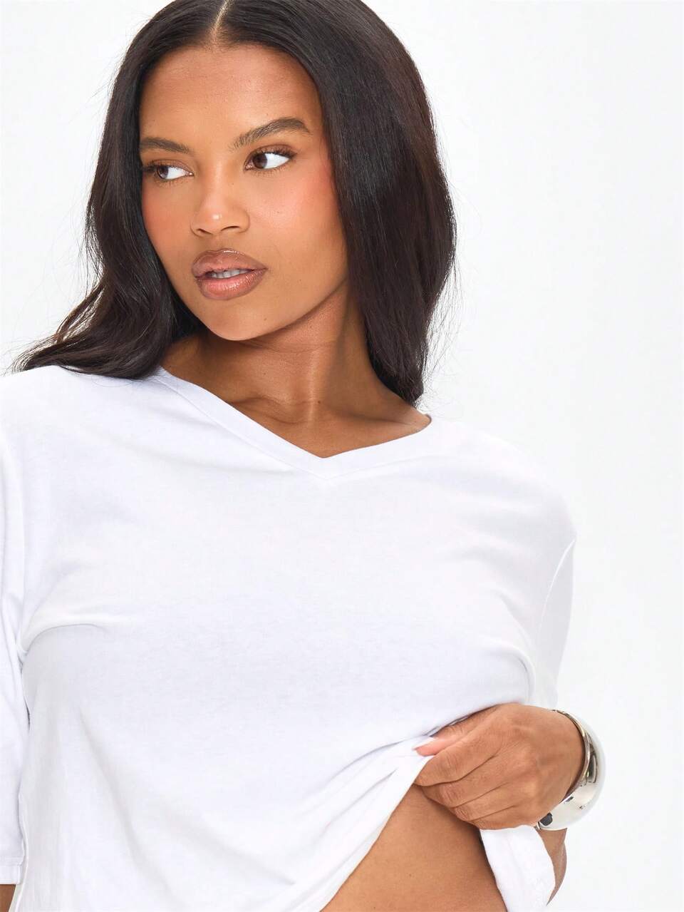 Plus Size White Three Quater Sleeve Top Spring Summer Casual Everyday Day Outfit Going Out
