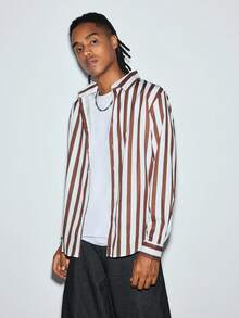 Modcrash Mens Striped Button Down Shirt, Long Sleeve Lightweight Breathable Casual Shirt For Spring Summer - Brown - View 6
