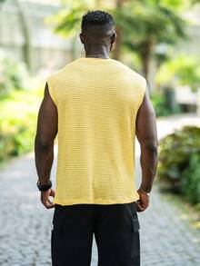 thenoahjr thenoahjr Men's Summer Solid Color Waffle Pattern Round Neck Casual Tank Top - Yellow - View 2