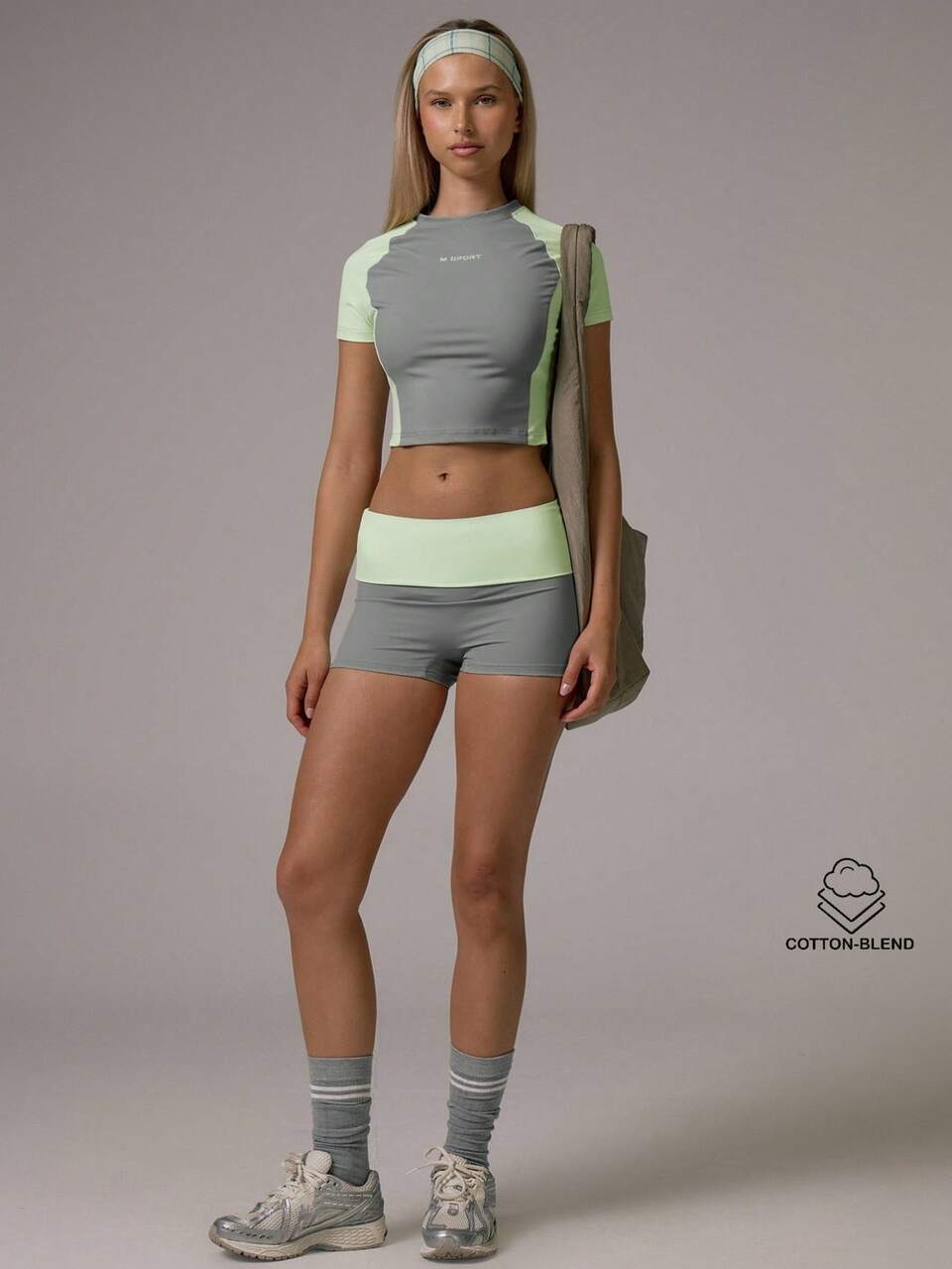Short mini coord de sport ajusté à blocs de couleurs contrastées, taille épaisse, pour gym, pilates, course quotidienne