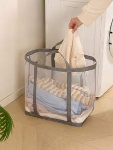 1PC Large Capacity Foldable Mesh Drying Basket With Handles Portable Rectangular Laundry Organizer Bag For Clothes Toys Accessories Quick Drying Breathable Lightweight Space Saving Collapsible For Home Travel Car Camping Closet Storage Essential - Grey - View 7