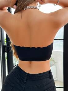 SHEIN Bra Set, Front Closure Wavy Edge Push-Up Removable Cup Pads, 2pcs - Black - View 8