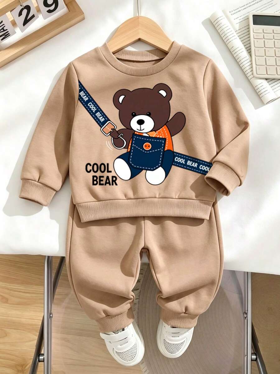 Kids Young Boys Loose Casual Comfortable Long Sleeve Sweatshirt And Pants 2 Pieces Set, Suitable For Autumn/Winter - Multicolor - View 1