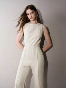 MOTF PREMIUM JUMPSUIT TANPA LENGAN WANITA DENGAN MOTIF RENDA GUIPURE DAN PATCHWORK - Aprikot - View 6