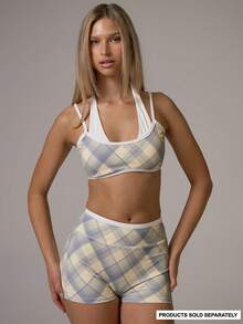 Musera Sport Double Layered Checkered Printed Sports Bra Fall Autumn Winter Gym Workout Cute - Multicolor - View 1
