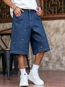 Manfinity EMRG Shorts de pierna ancha de mezclilla para hombres - Azul - Ver 4
