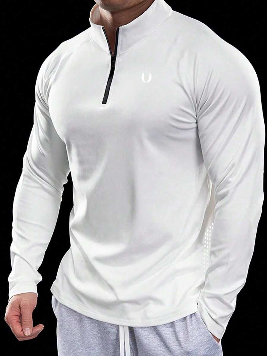 Gym Rark 男士简约时尚休闲运动卫衣,日常穿着运动夹克压缩衣,男士健身服 - 白色 - 查看 1