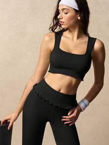 VARSIVA Women's Solid Color Backless Tank Top And Leggings Sports Set - Black - View 5