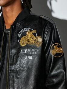 Modcrash New Spring Autumn Embroidery Racing Suits Boyfriend Style Men Leather Jacket Male Outerwear Motorcycle PU Leather Jacket Winter Riding Fall/Autumn/Winter - Black - View 8
